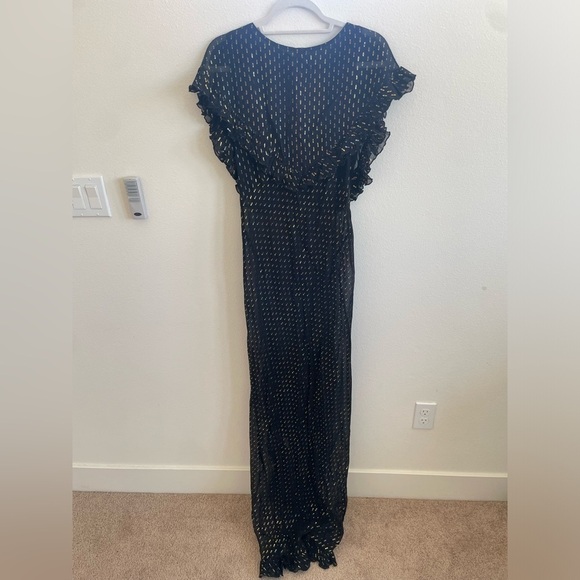 Rat and Boa Black Metallic Giorgia short sleeve V neck maxi dress L - Picture 12 of 13